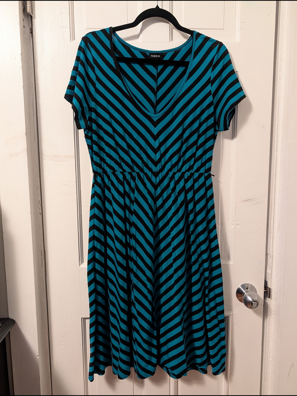 Torrid Teal and Black Striped V-Neck Dress